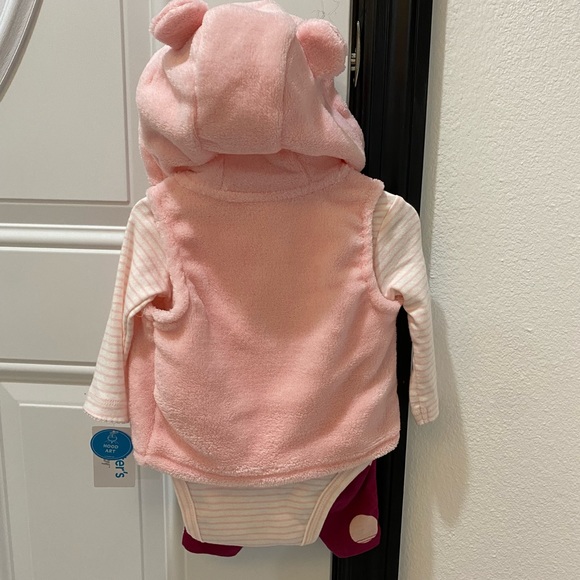 Carter’s Baby 3 Pc Pink Pants Outfit w/Hooded Fleece Zip Up Vest - 3 Mos - Picture 10 of 11